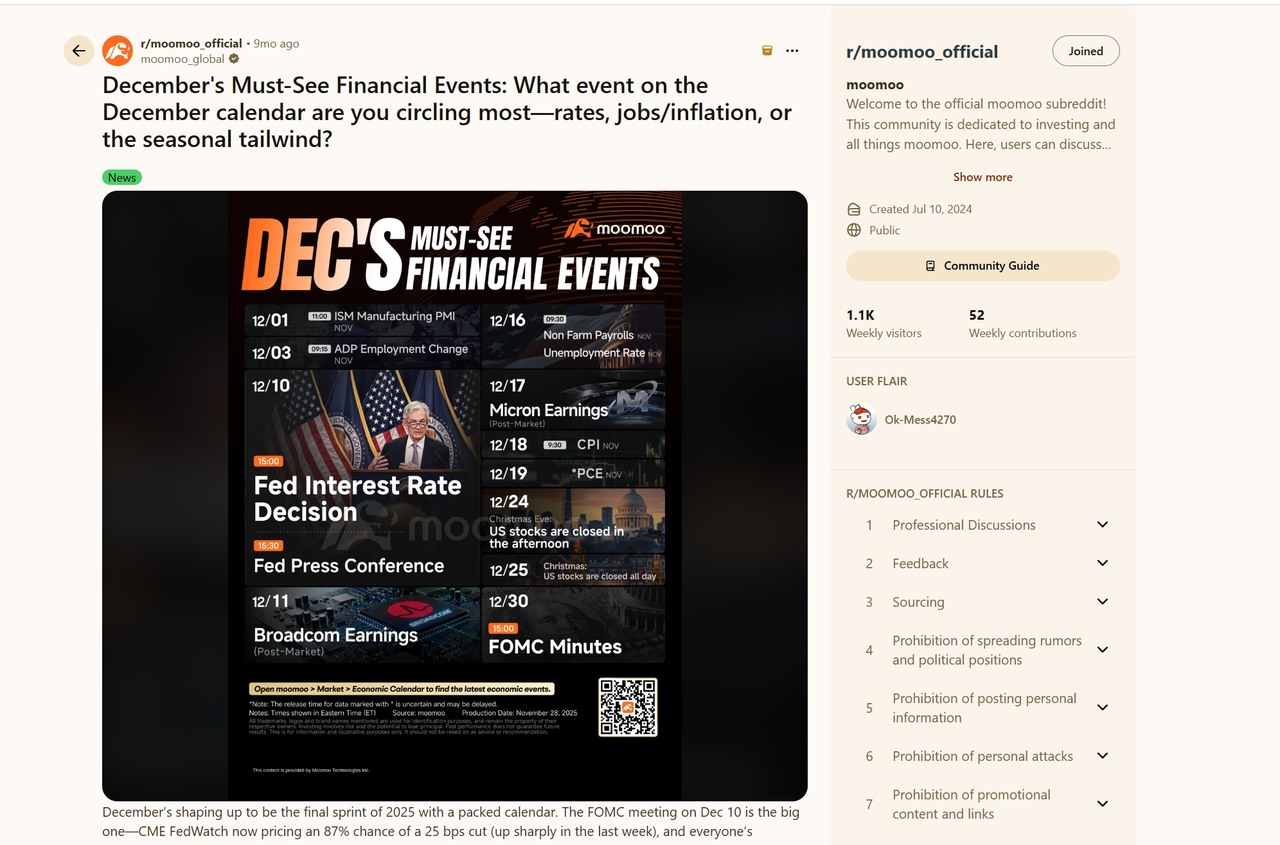 Reddit 官号月度金融事件贴文截图